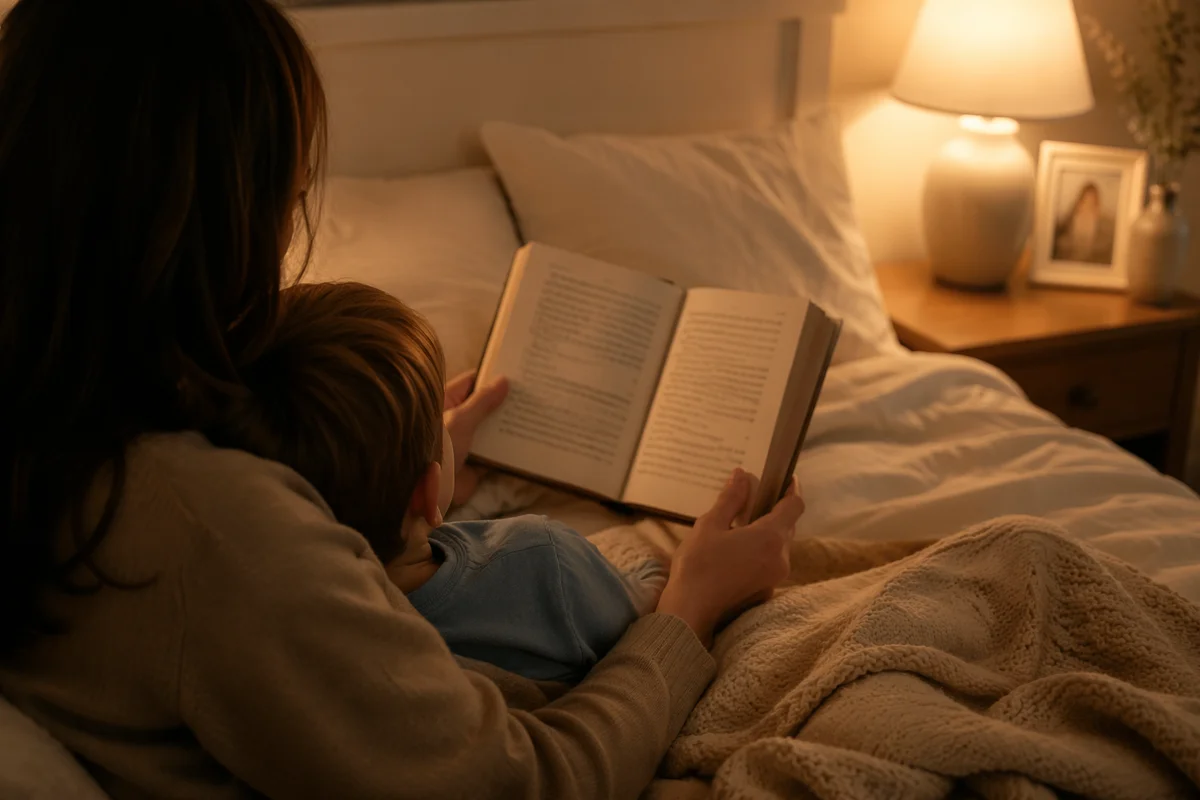Parent Reading Scripture to Child at Bedtime