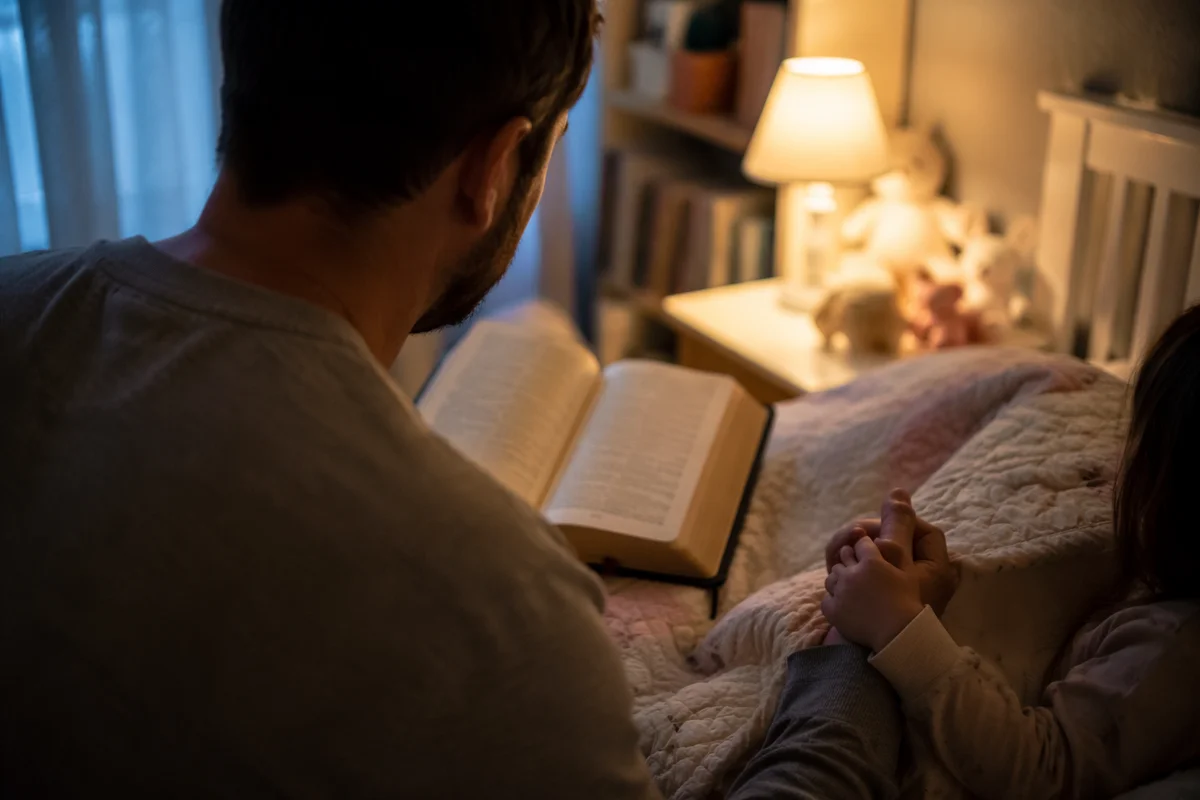 Parent Reading Bible at Child’s Bedtime