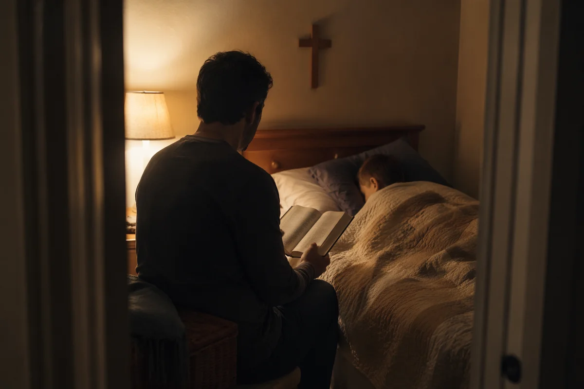 Parent Reading Bible at Child’s Bedtime