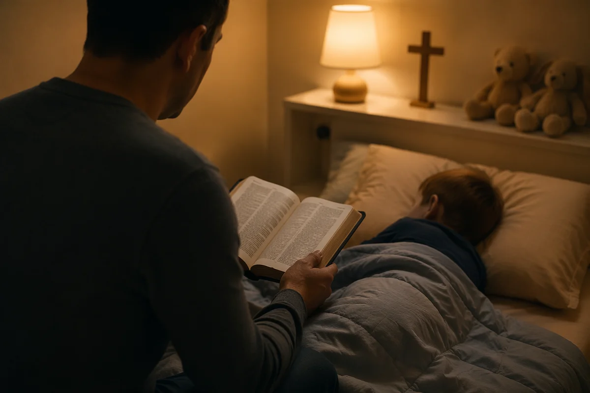 Parent Reading Bible at Child’s Bedtime