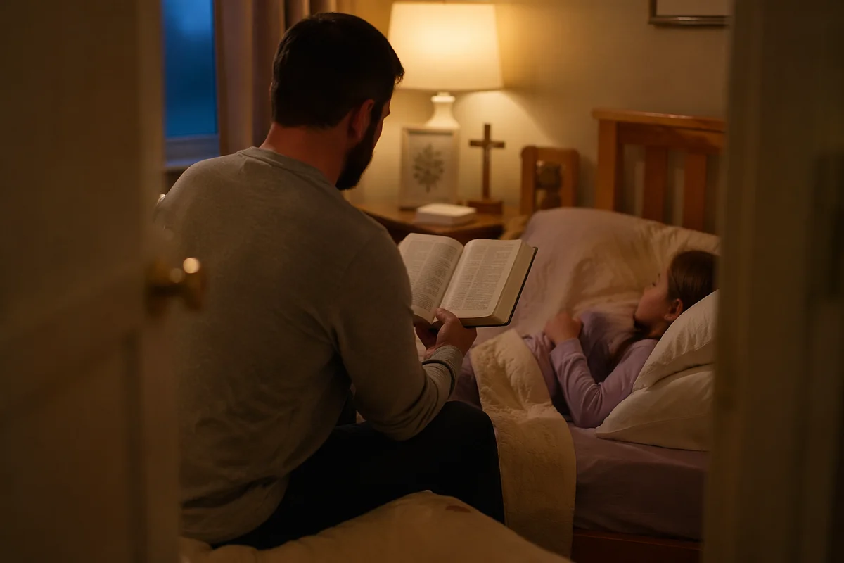 Parent Reading Bible at Child’s Bedtime