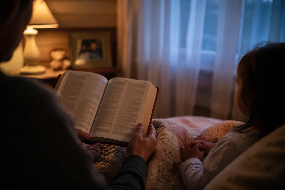 Parent Reading Bible at Child Bedtime