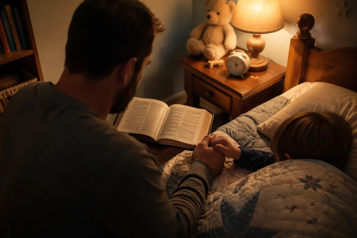 Parent Reading Bible at Child’s Bedtime