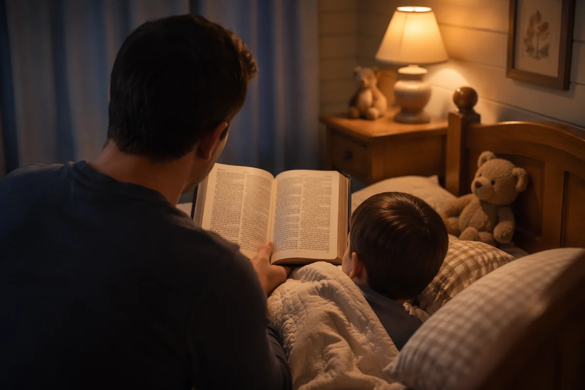 Parent Reading Bible at Child Bedtime