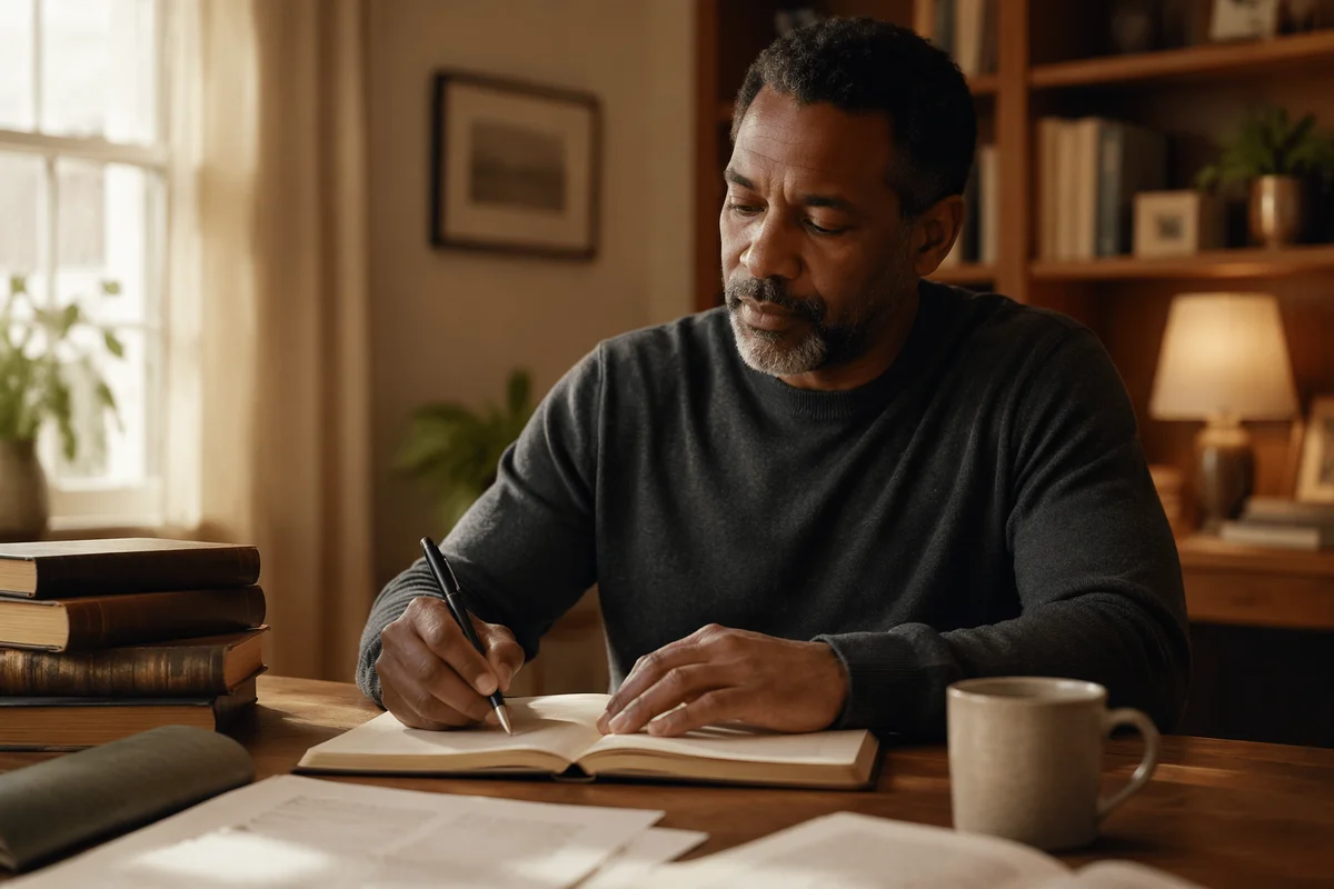 Man Writing at Desk in Study
