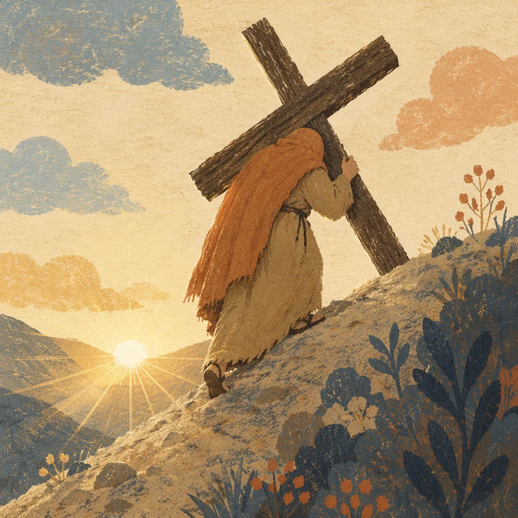 Solitary Cross Bearer on Golden Hillside