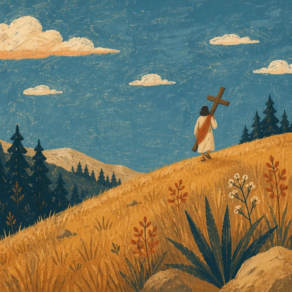 Solitary Cross Bearer on Golden Hillside