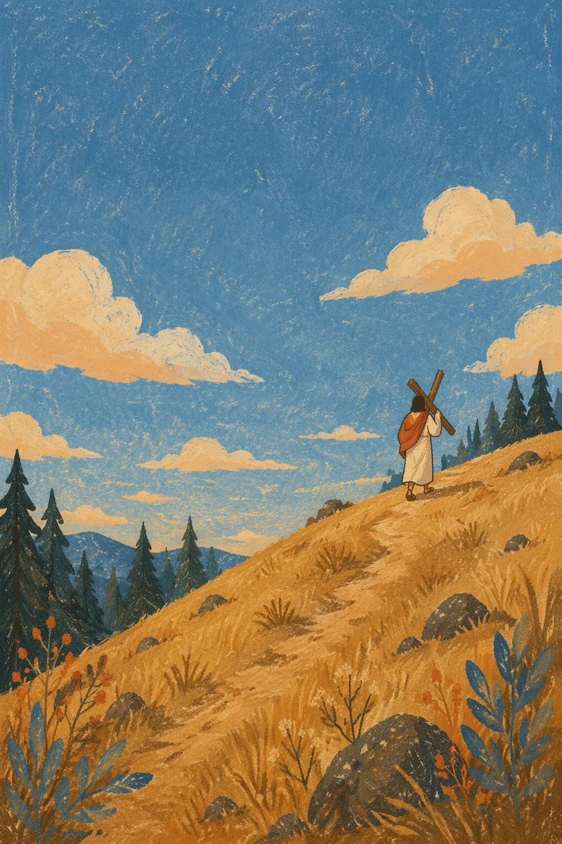 Solitary Cross Bearer on Golden Hillside