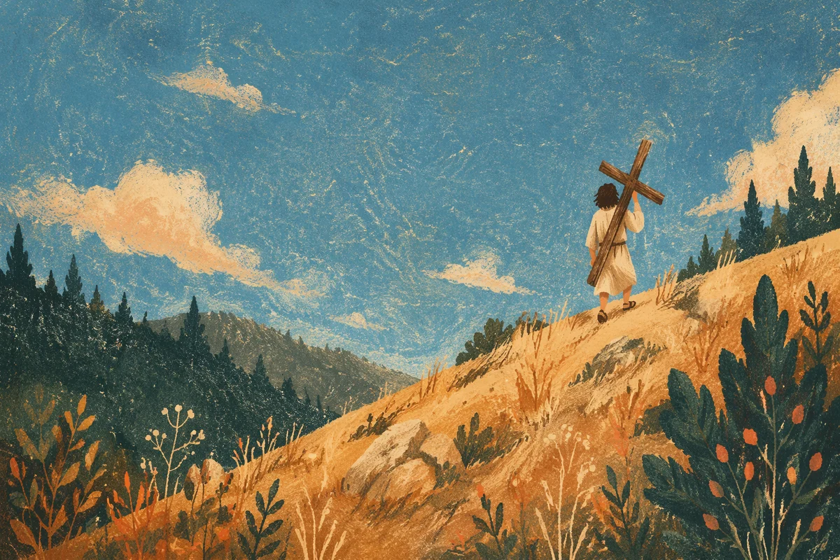 Solitary Cross Bearer on Golden Hillside