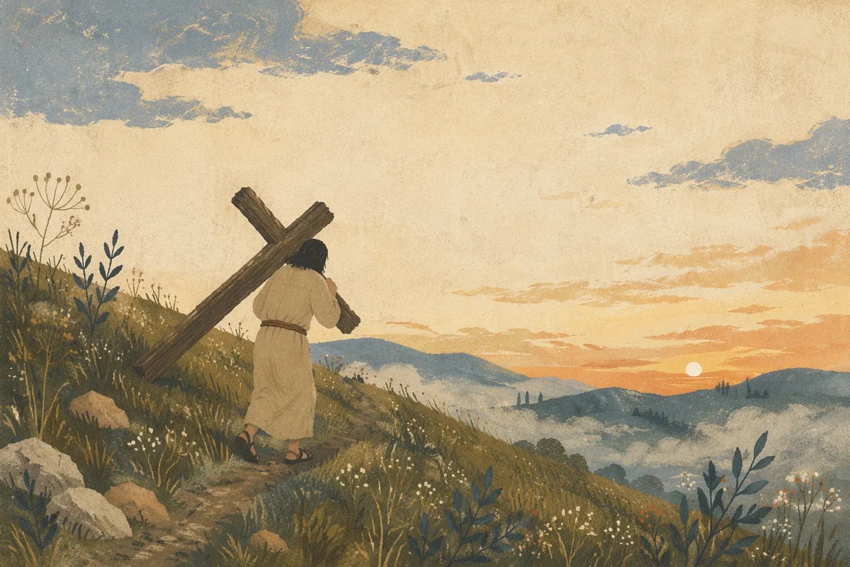 Solitary Cross Bearer on Dawn Hillside