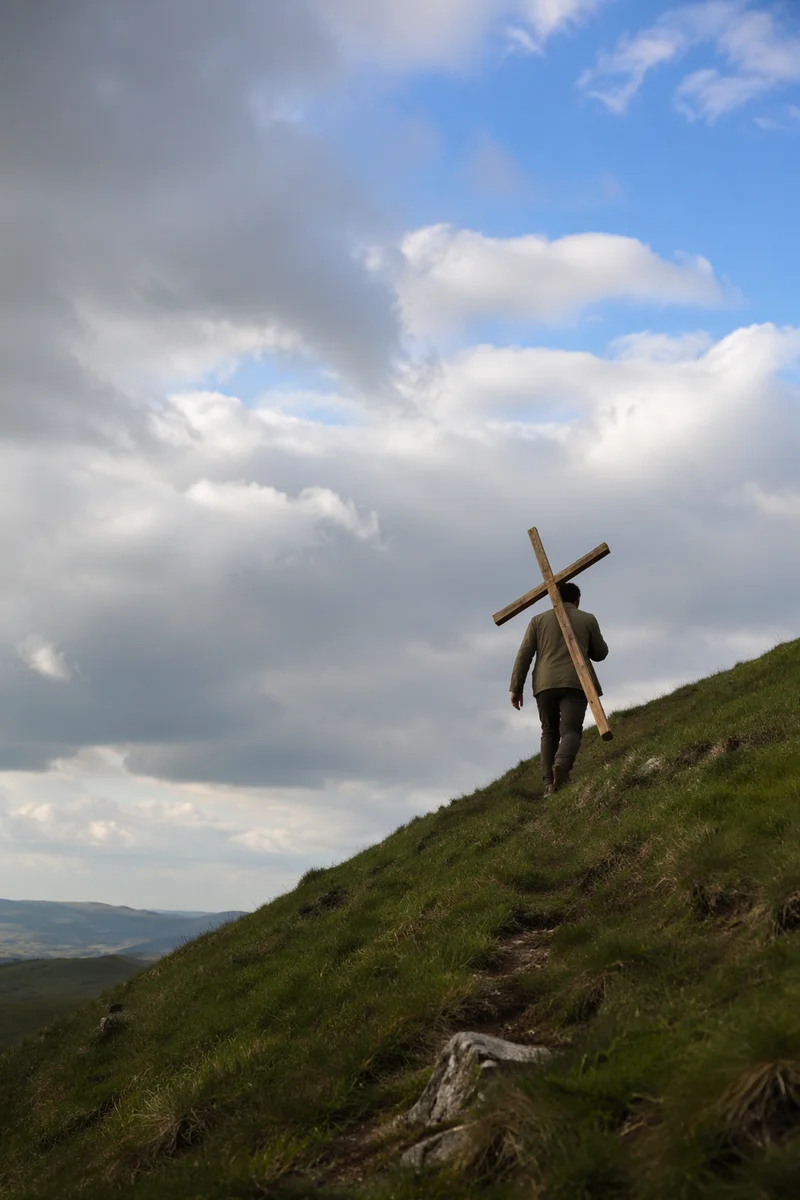 Carrying the Cross Up a Cloudy Hillside