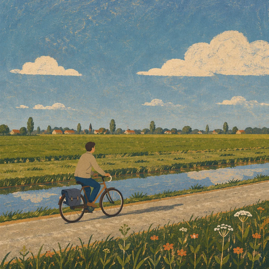 Cyclist on Peaceful Countryside Road