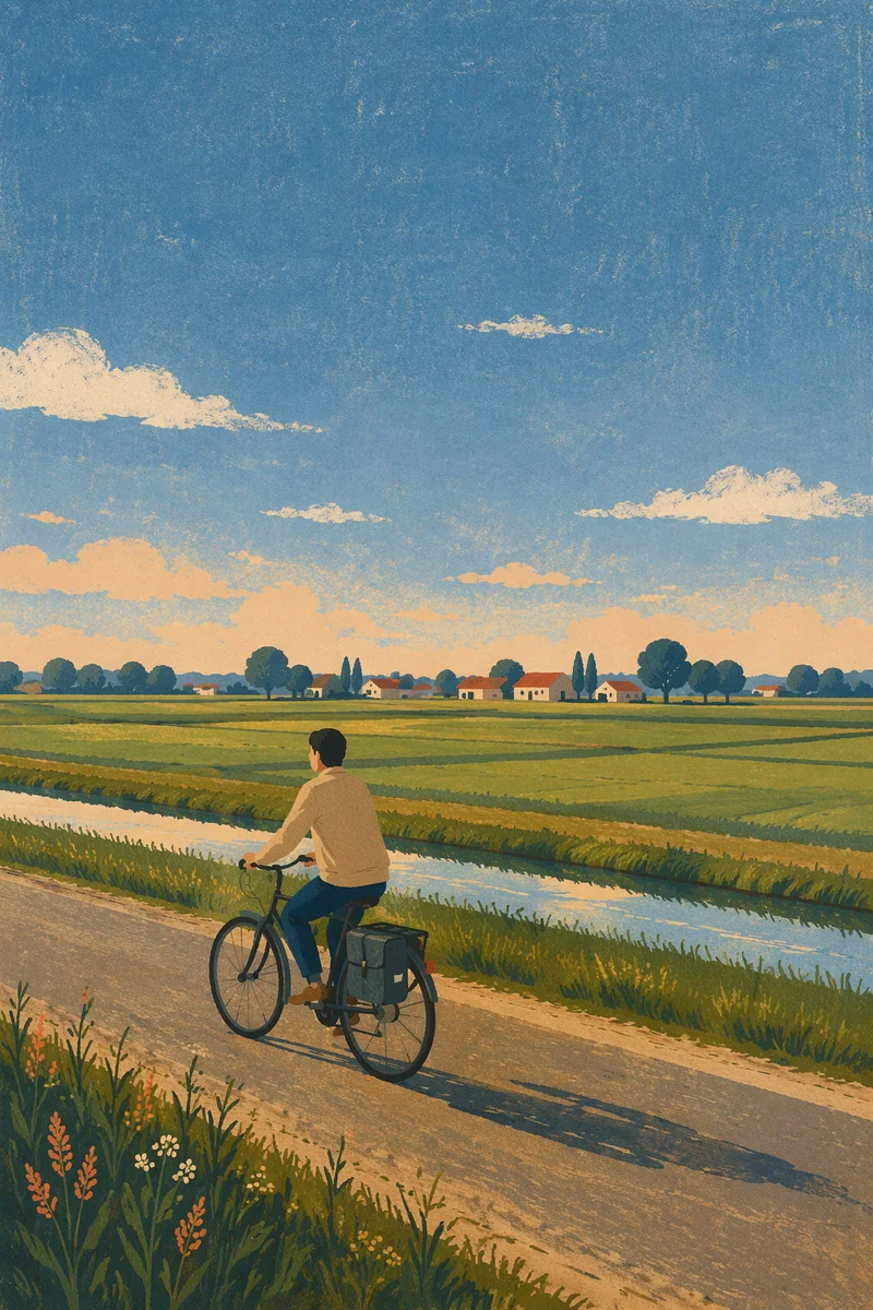 Cyclist on Peaceful Countryside Road