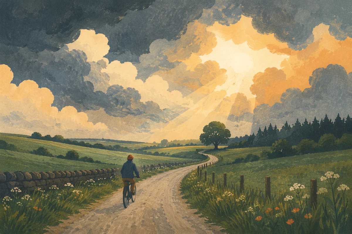 Lone Cyclist on Peaceful Country Road