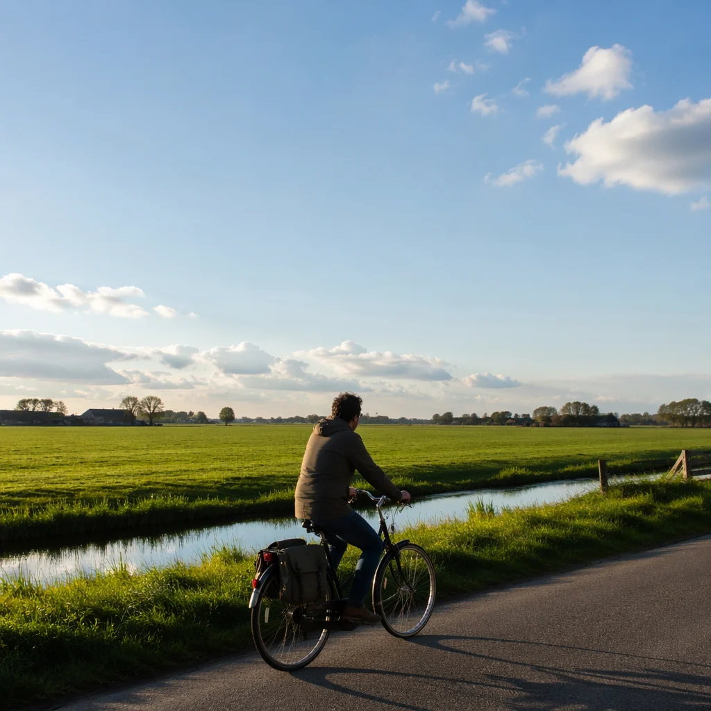 Countryside Cyclist Beside Green Farmland