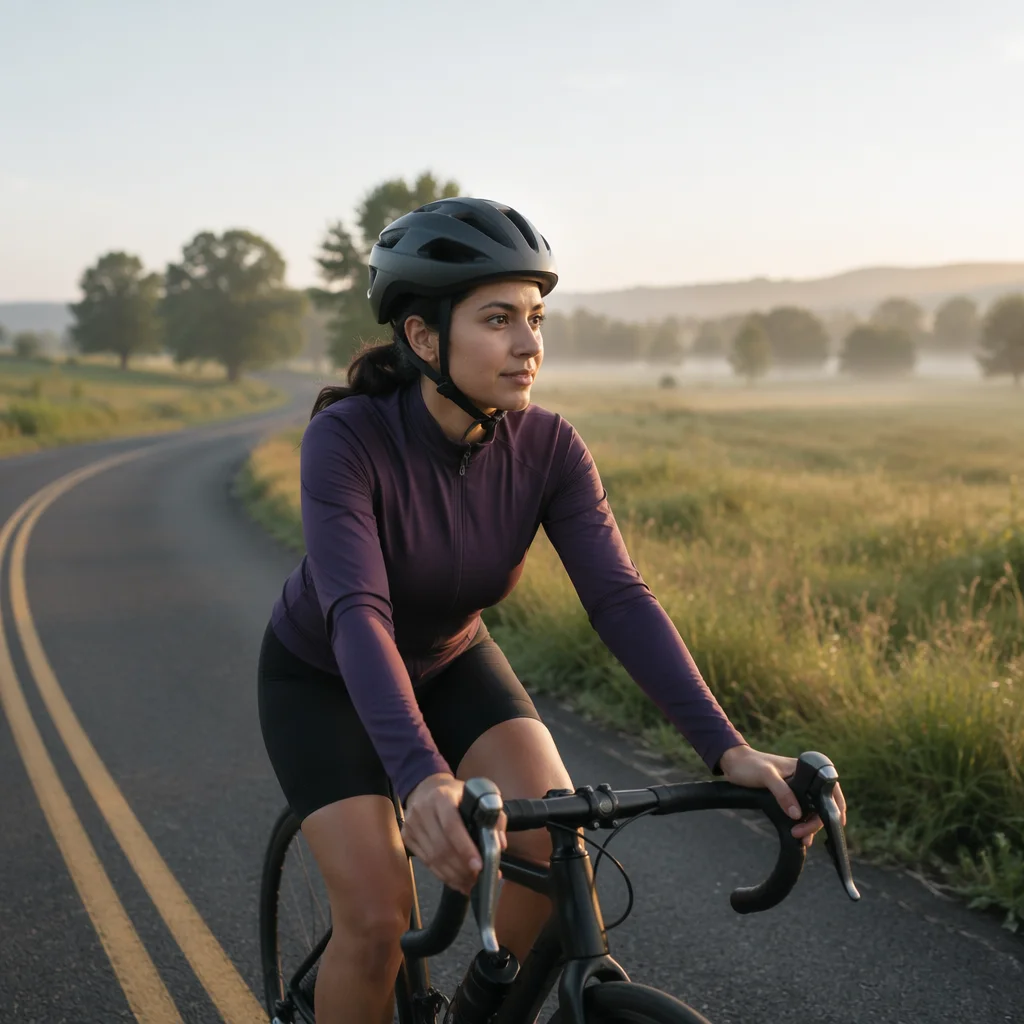 Woman Cycling on Countryside Road