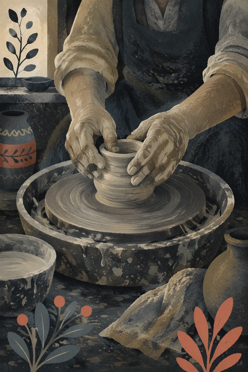 Wet Clay Hands Shaping Pottery Vessel