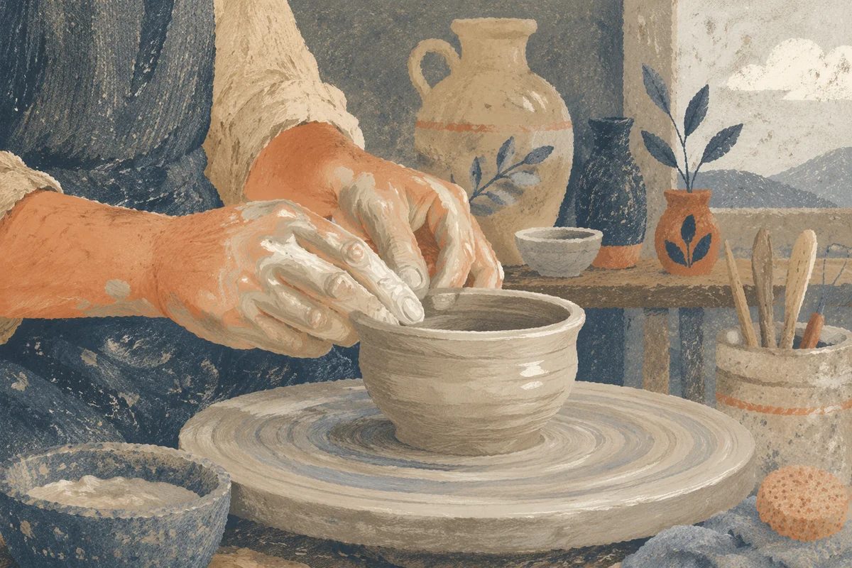 Potter Hands Shaping Clay Bowl