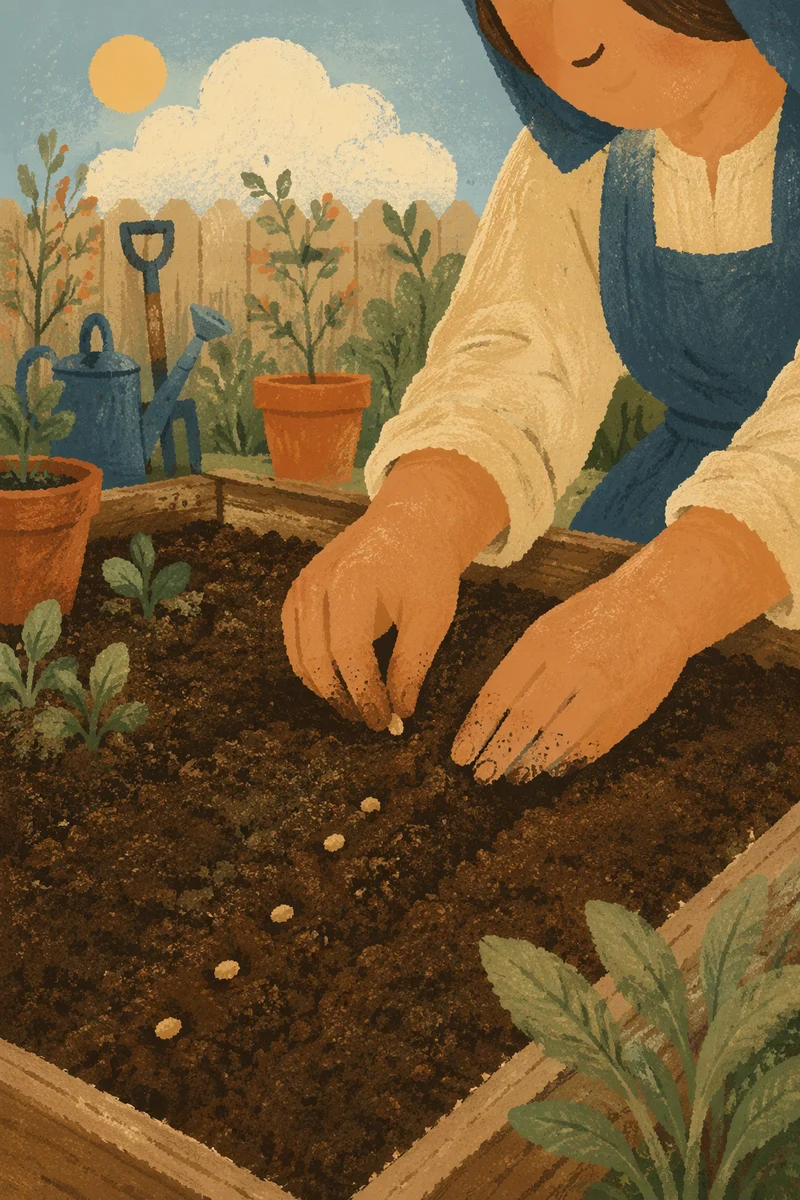 Hands Planting Seeds in Spring Garden