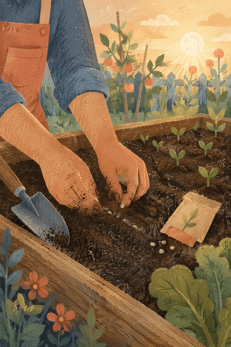Hands Planting Seeds in Morning Garden