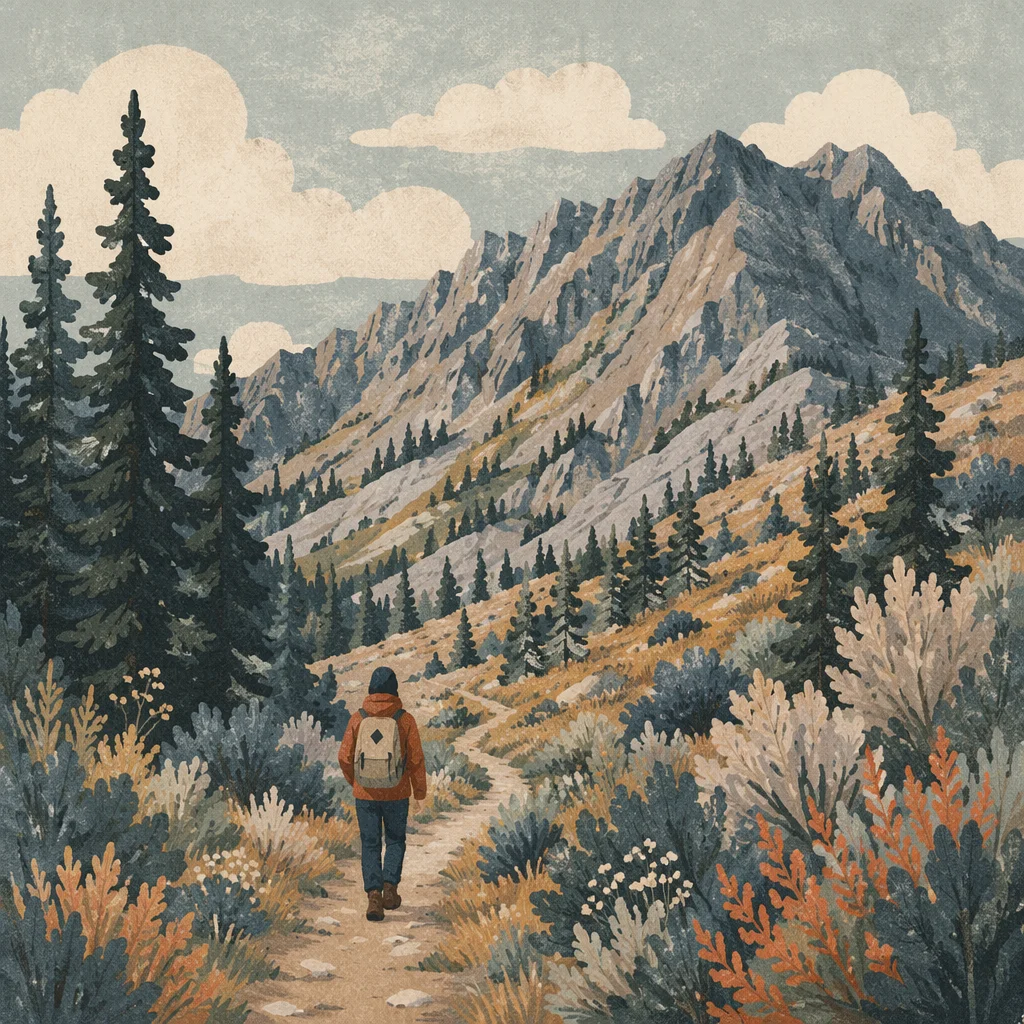 Lone Hiker on Mountain Trail