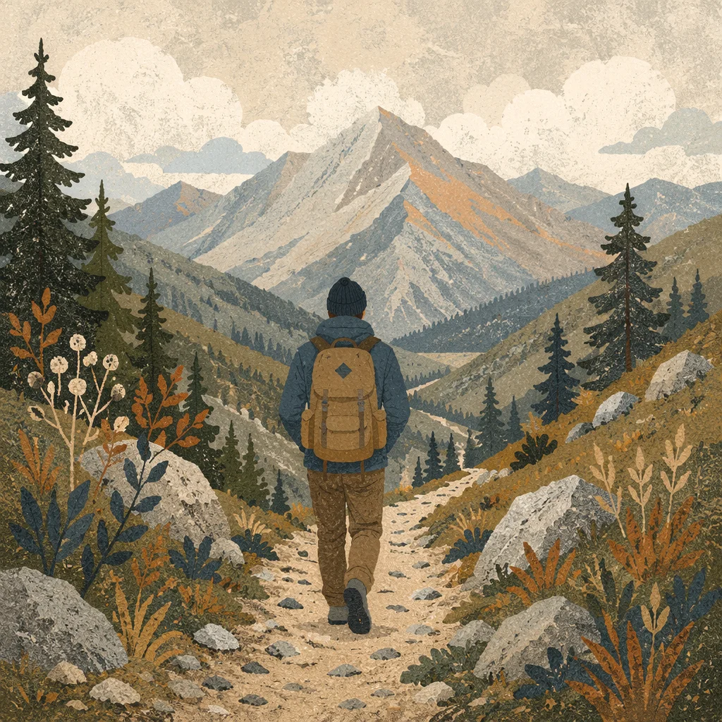 Lone Hiker on Quiet Mountain Trail