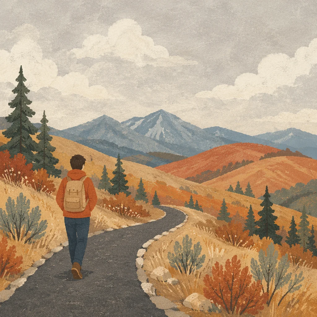 Lone Hiker on Mountain Trail