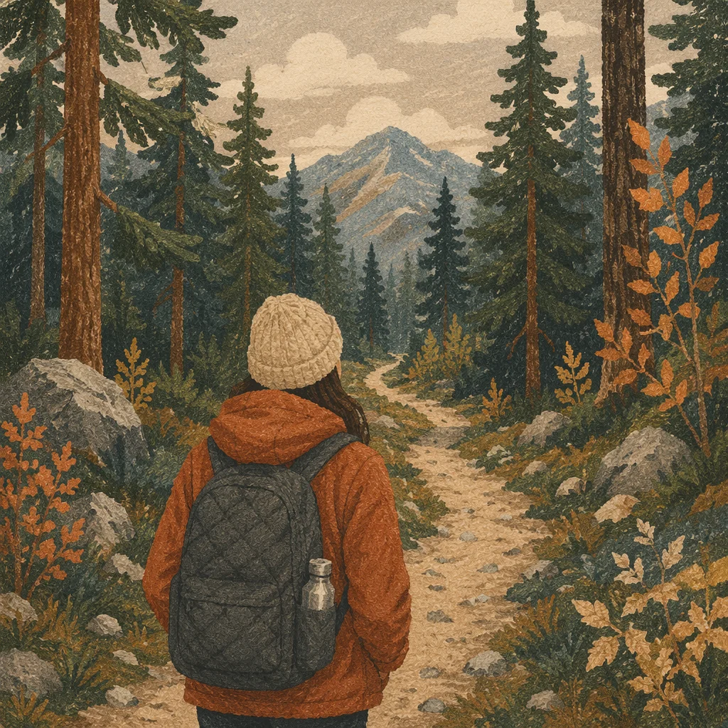 Lone Hiker on Forest Trail