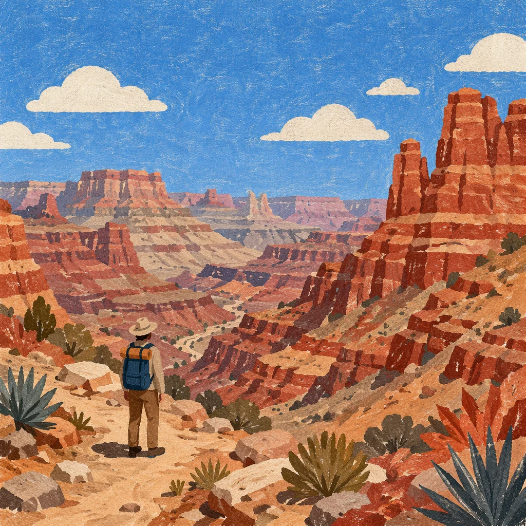 Lone Hiker Overlooking Vast Desert Canyon