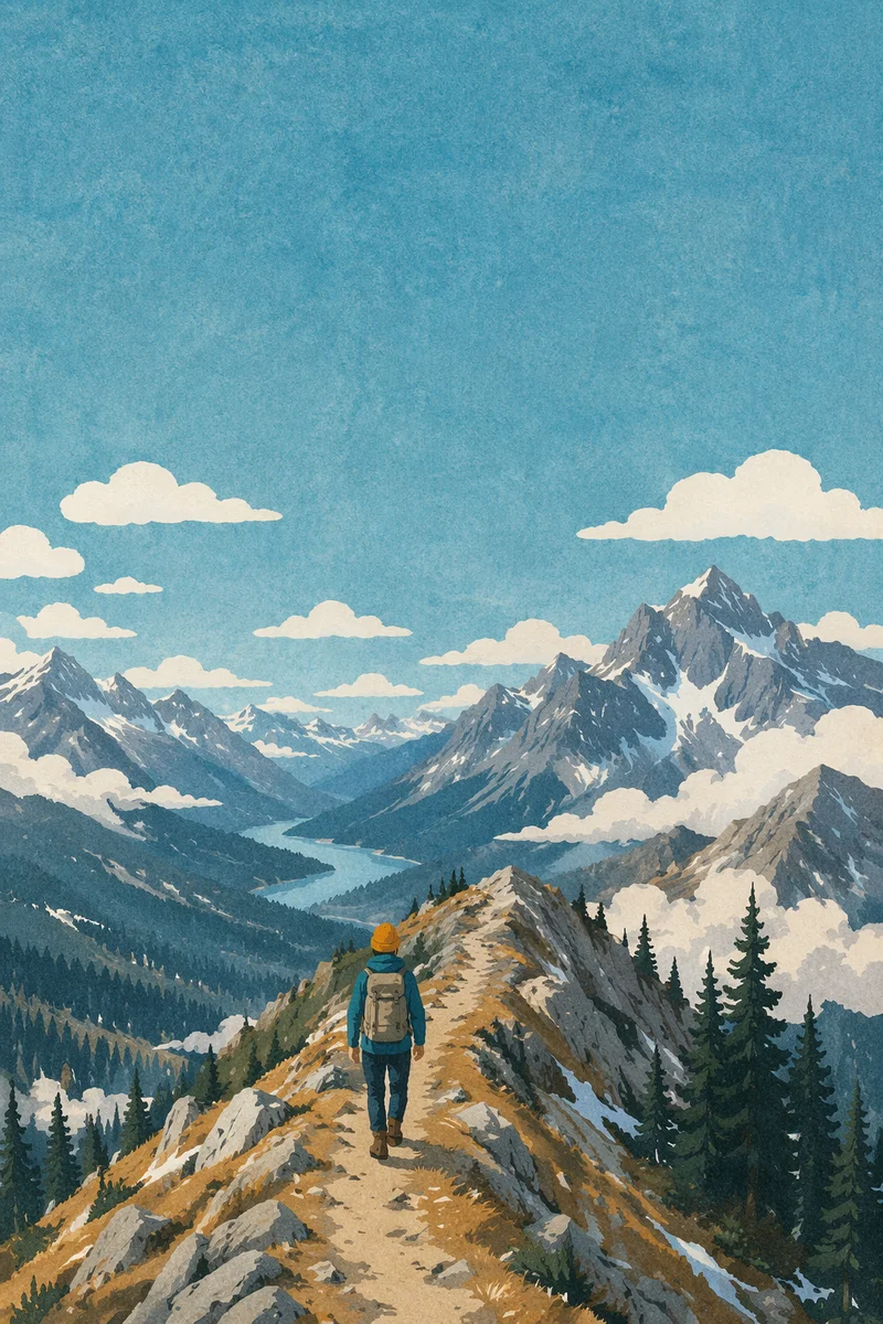 Lone Hiker on Alpine Ridge Trail