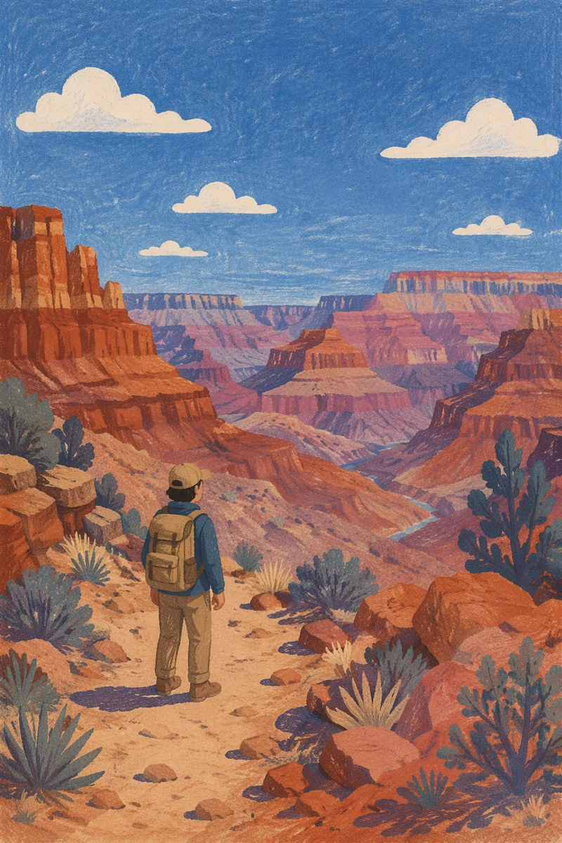 Lone Hiker Overlooking Vast Desert Canyon