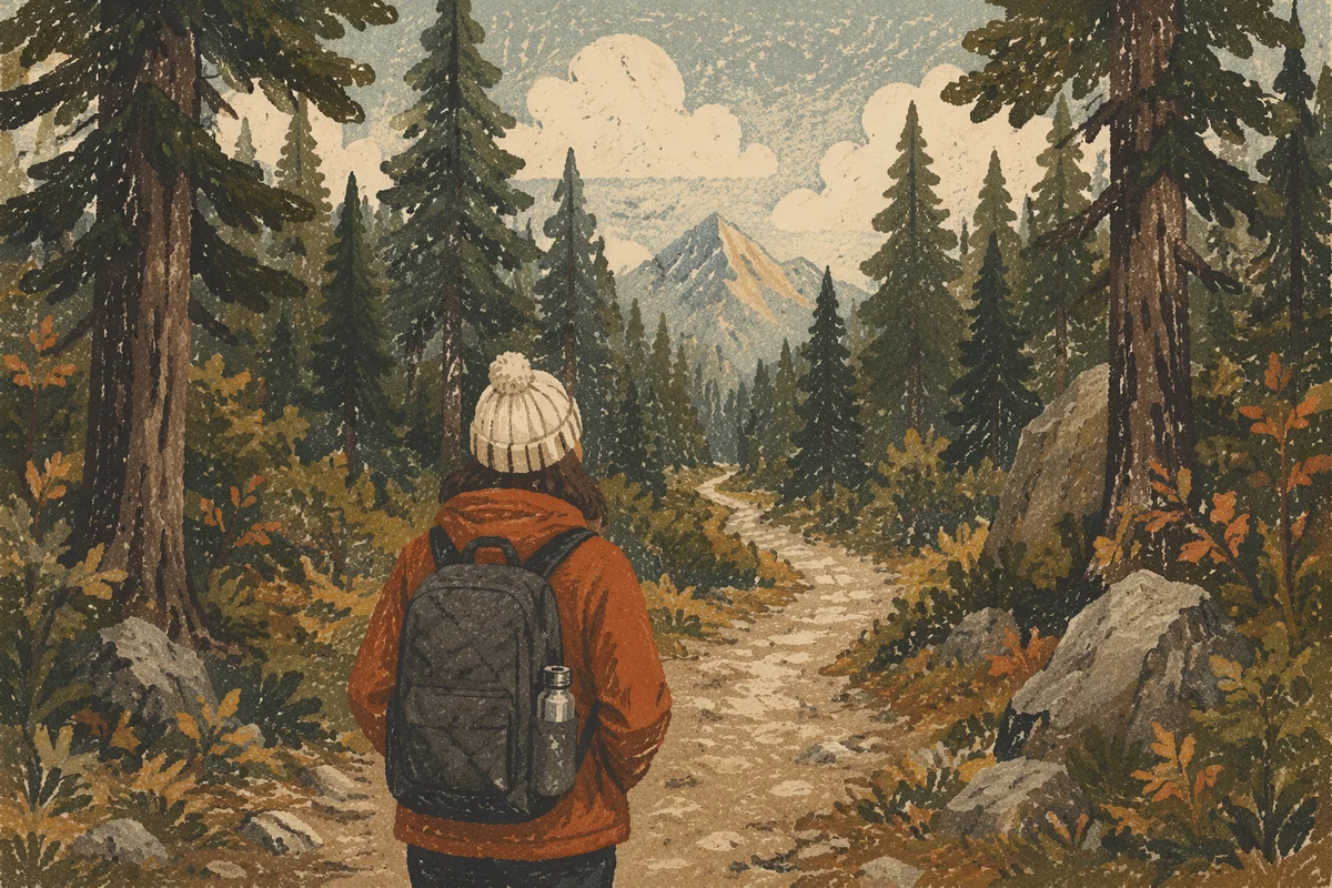 Lone Hiker on Forest Mountain Trail