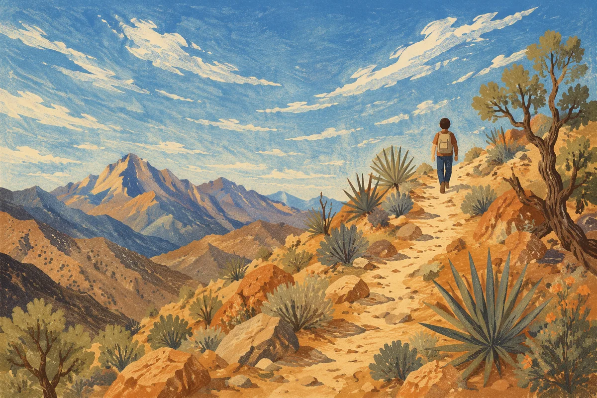 Lone Hiker on Desert Mountain Trail