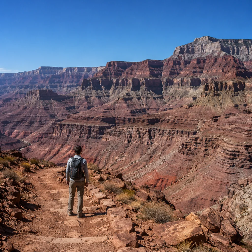 Lone Hiker Overlooking Vast Desert Canyon
