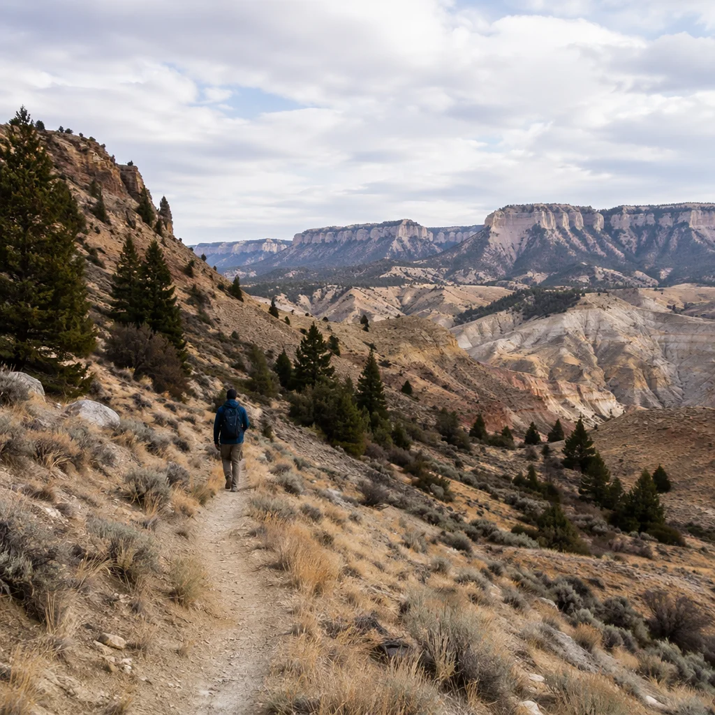 Lone Hiker on Mountain Canyon Trail