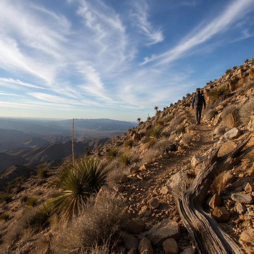 Hiker on Desert Mountain Trail