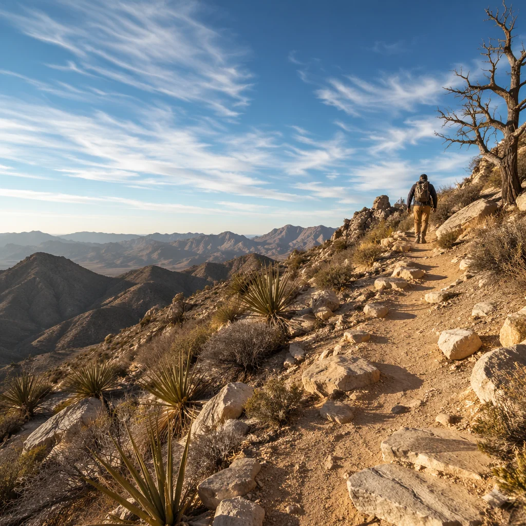 Lone Hiker on Desert Mountain Trail