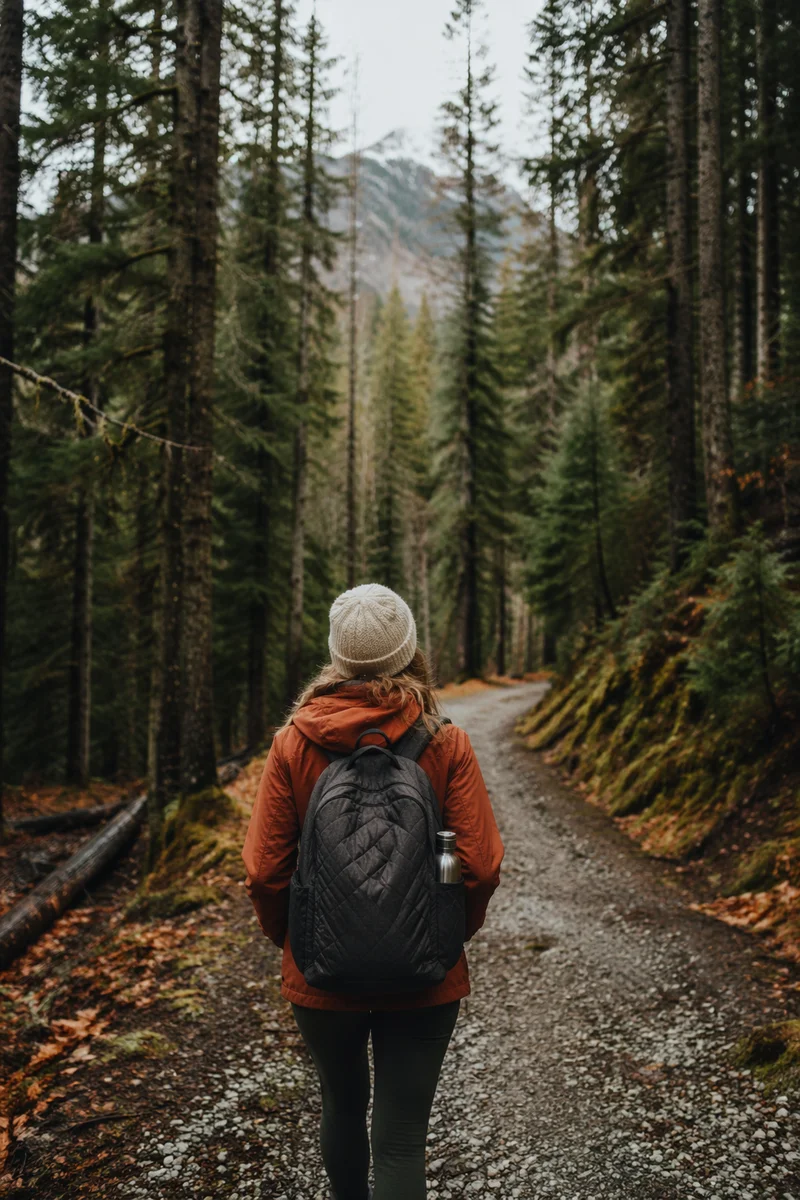 Lone Hiker on Evergreen Mountain Trail