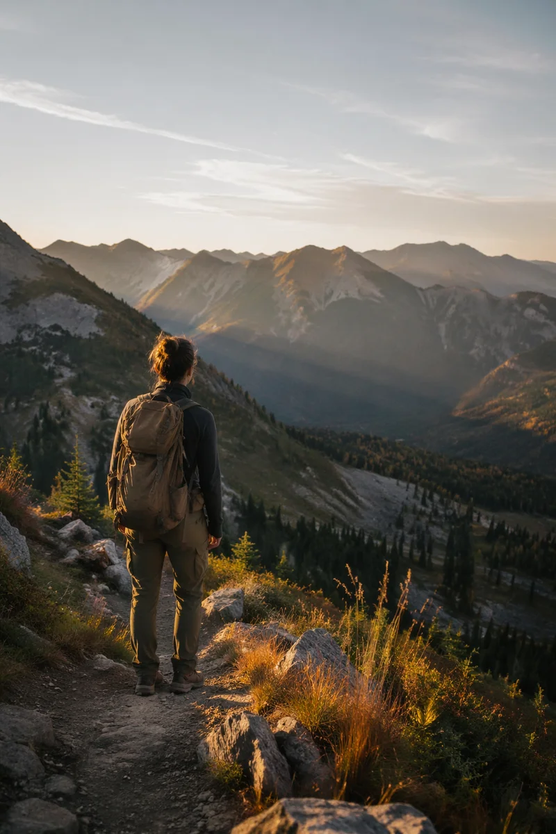 Reflective Hiker on Alpine Mountain Trail