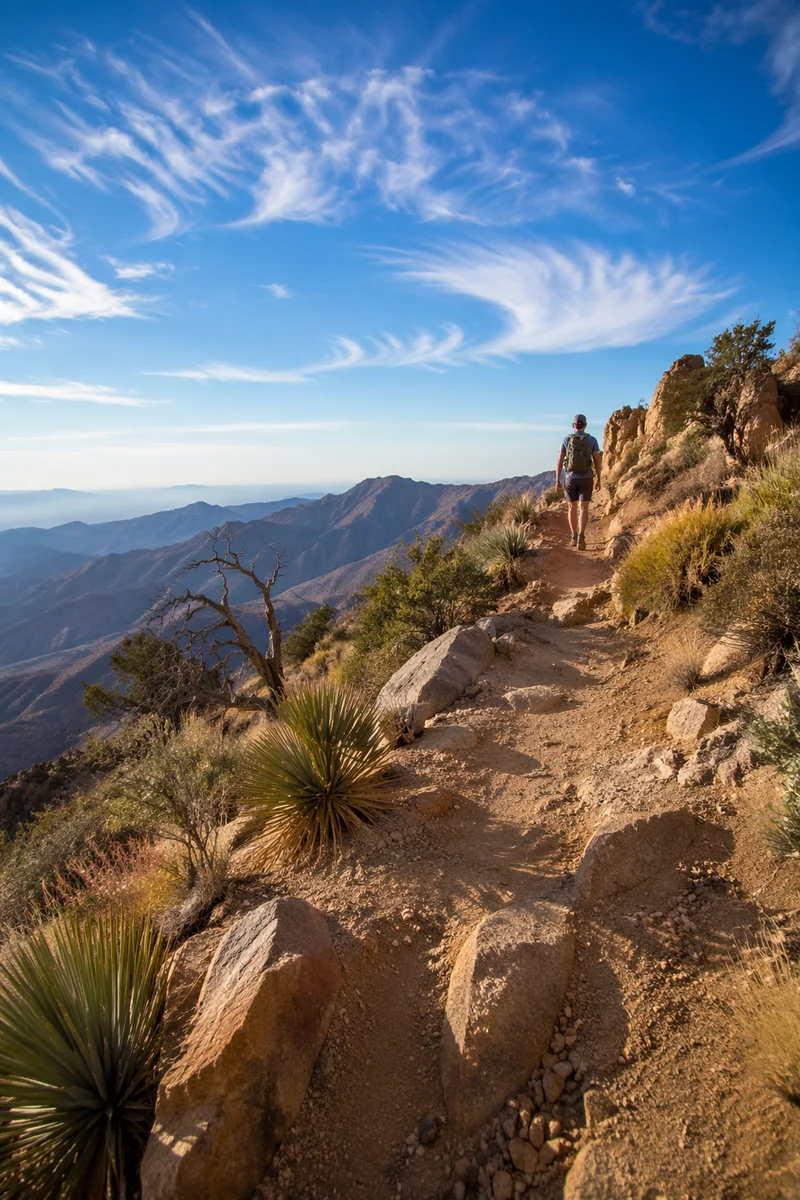 Lone Hiker on Desert Mountain Trail