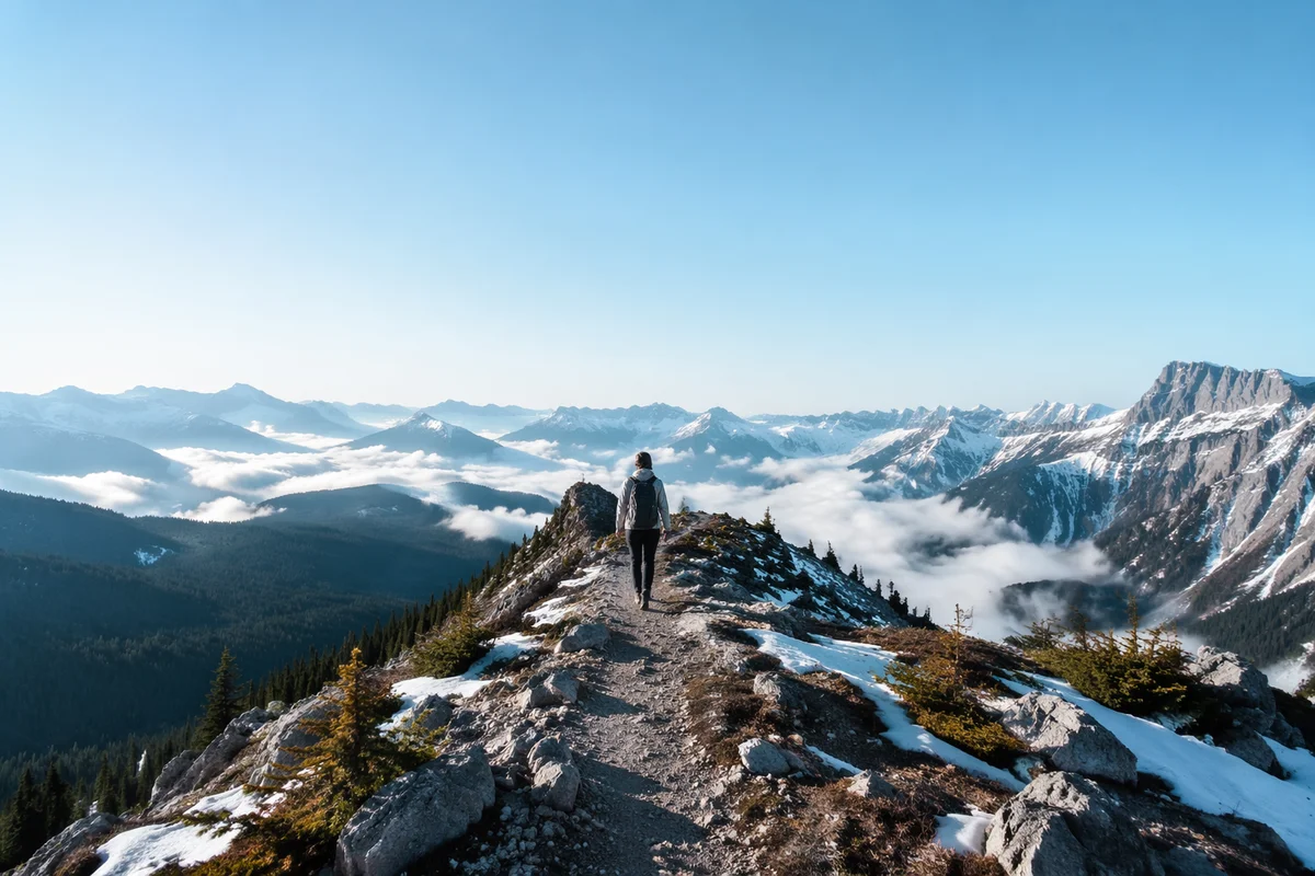 Lone Hiker on Alpine Ridge Trail