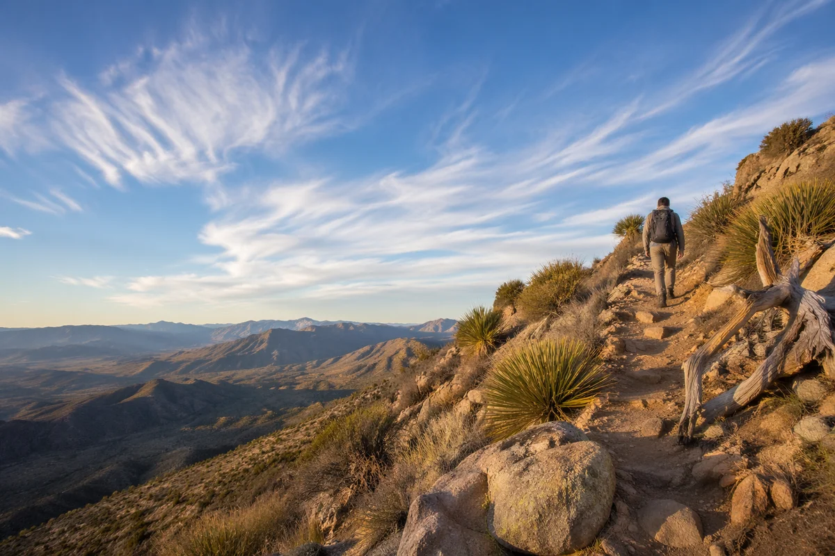 Hiker on Desert Mountain Trail Vista