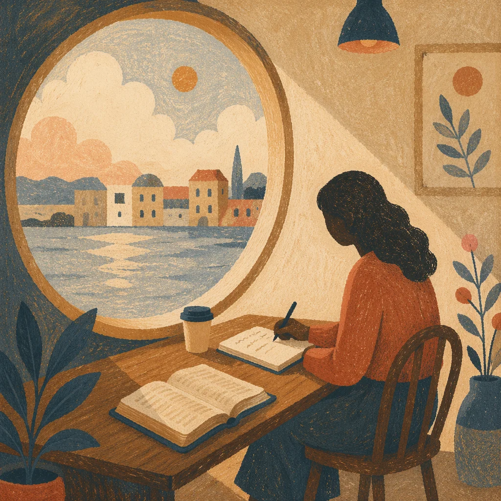 Reflective Journaling by Coffee Shop Window