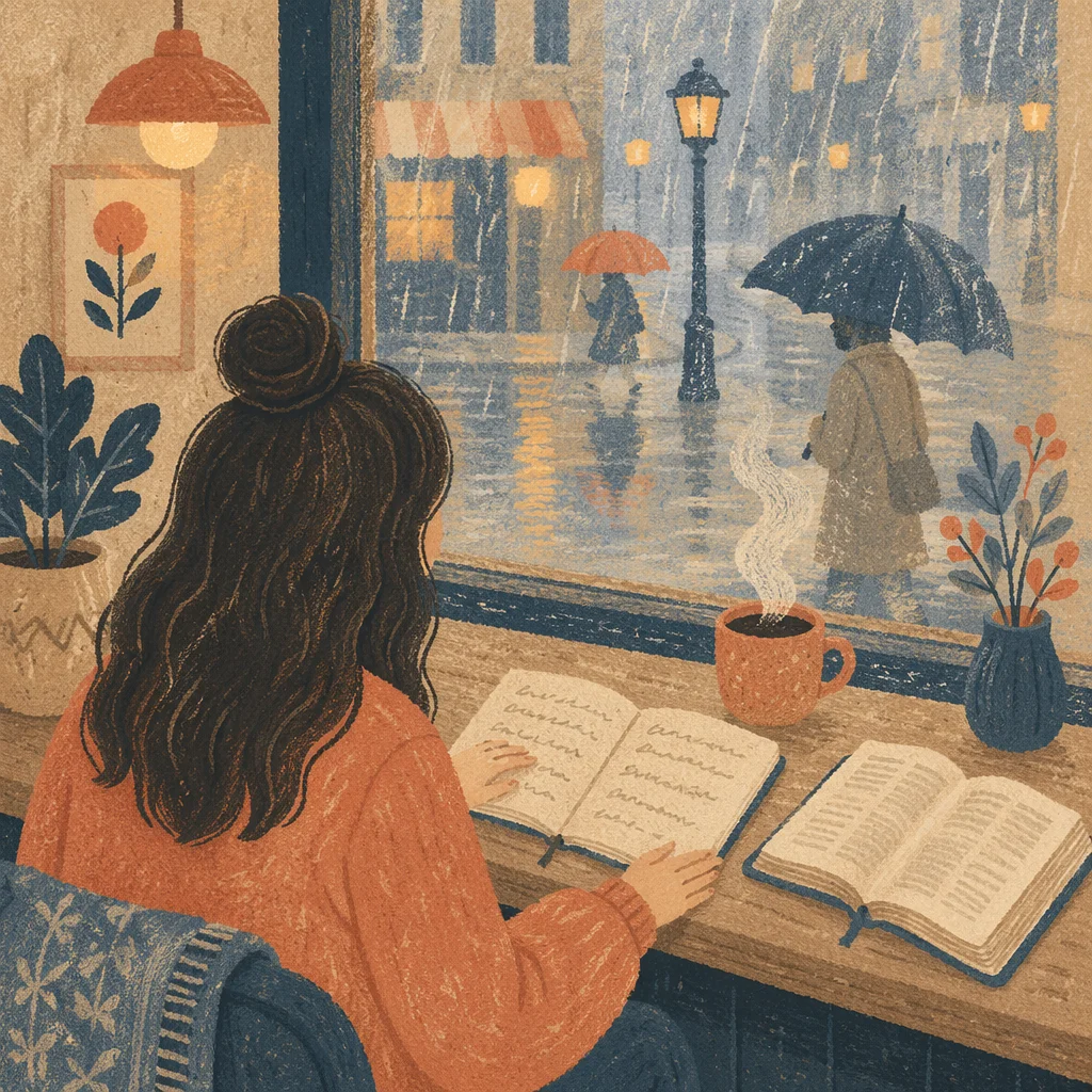 Journaling by Coffee Shop Window Seat