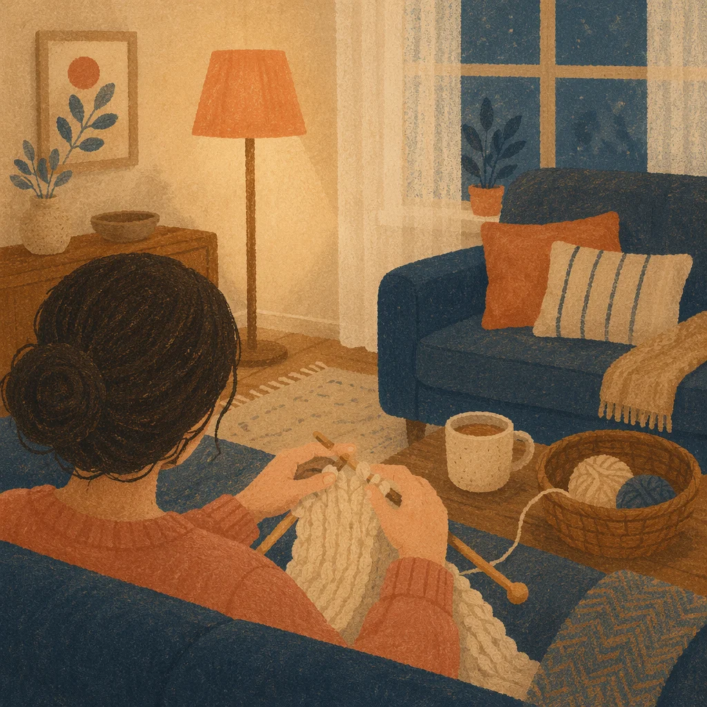 Cozy Evening Knitting on Sofa