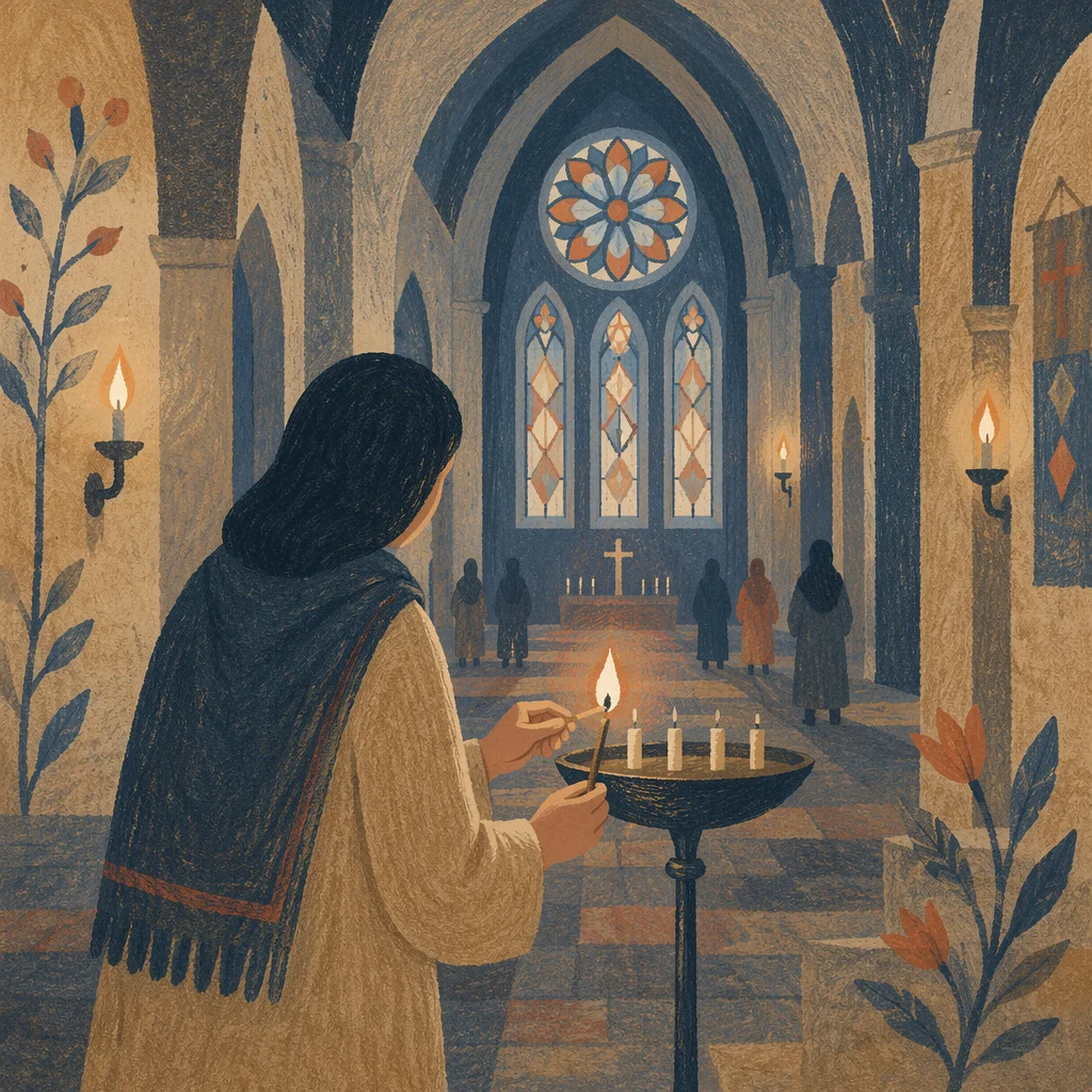 Candle Prayer in a Historic Church