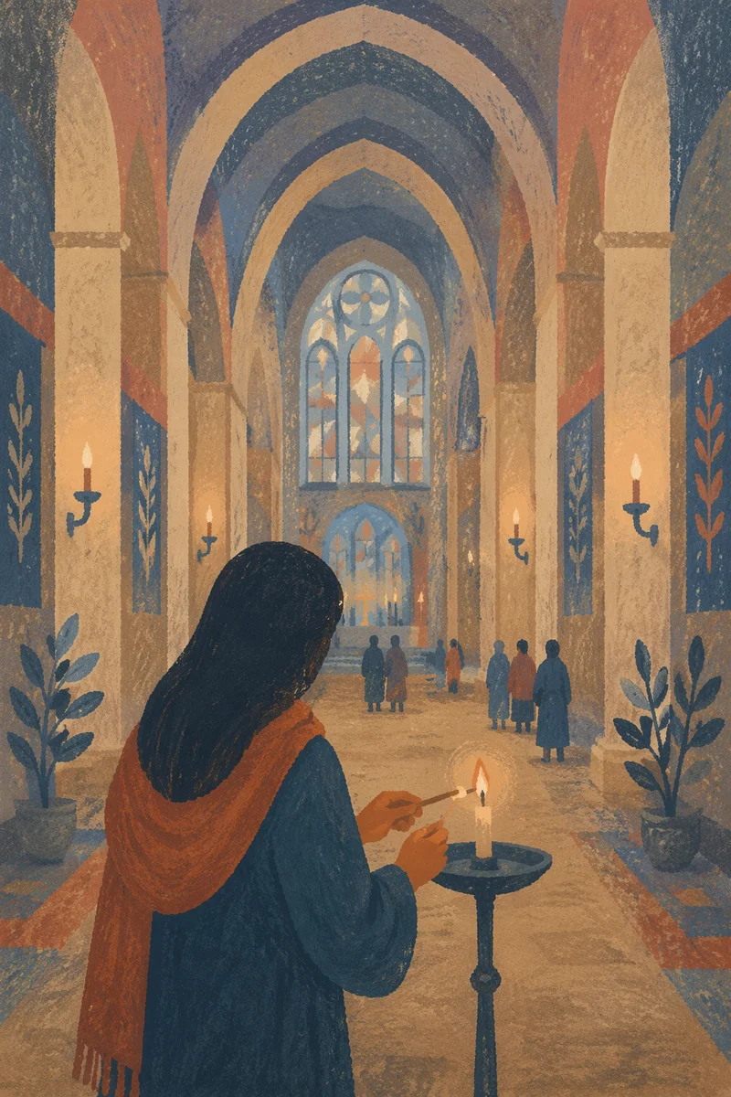 Candle Lighting Prayer in a Historic Church