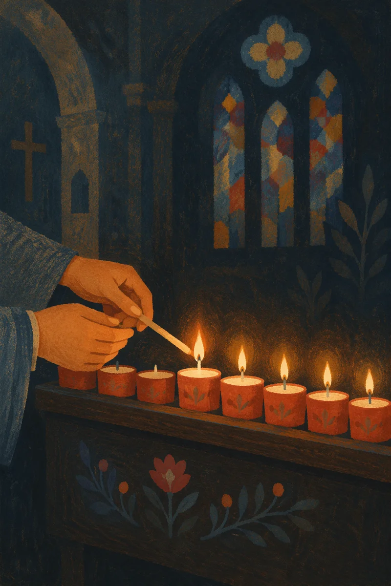 Candle Lighting Prayer in Dark Church