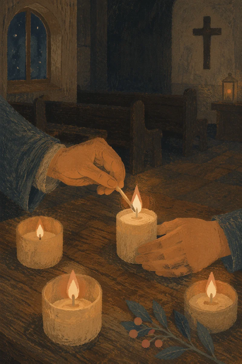 Candlelit Prayer in a Quiet Wooden Chapel
