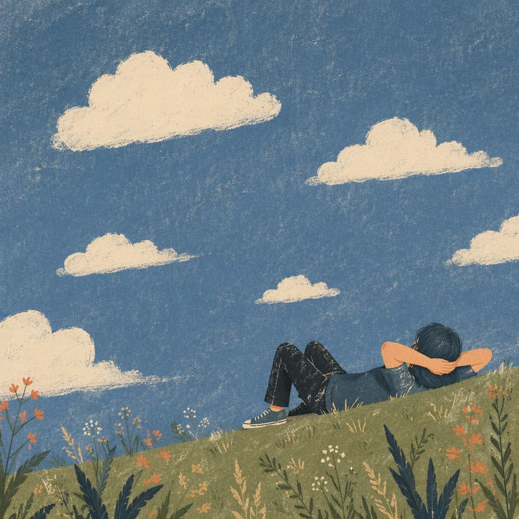 Relaxed Person Watching Clouds on Grassy Hill